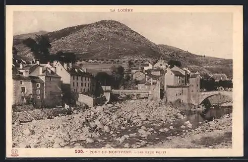 AK Pont-de-Montvert, Les deux ponts et vue sur le village en Lozère