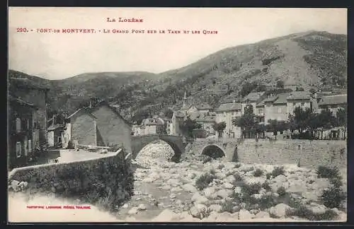 AK Pont-de-Montvert, Le Grand Pont sur le Tarn et les Quais