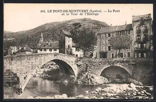 AK Le Pont-de-Montvert, Le Pont et la Tour de l`Horloge