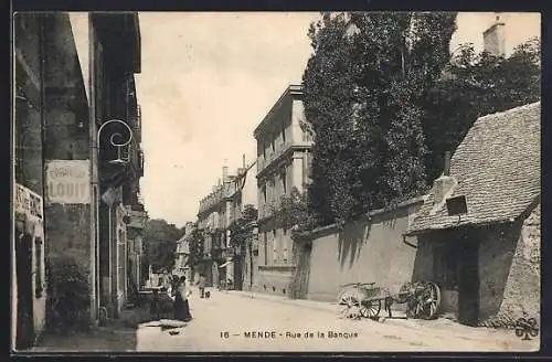 AK Mende, Rue de la Banque avec charrette et piétons