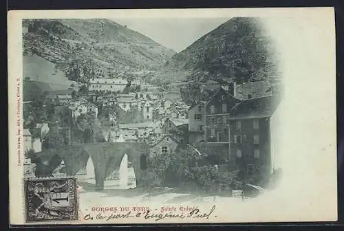 AK Sainte-Croix, Vue sur le village et le pont dans les Gorges du Rhin