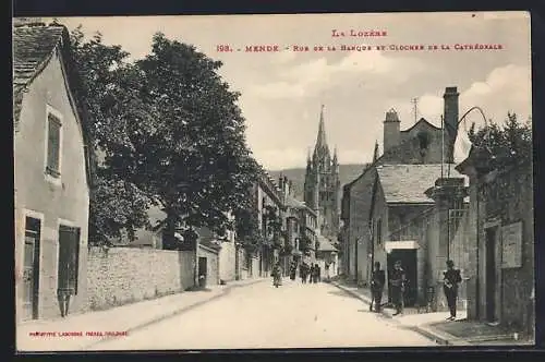 AK Mende, Rue de la Banque et Clocher de la Cathédrale