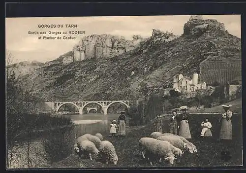 AK Gorges du Tarn, Sortie des Gorges au Rozier et Rocher de Capluc