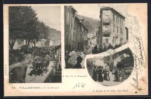 AK Villefort, Le Bosquet et Rue de la Bourgade, entrée de la ville côté nord