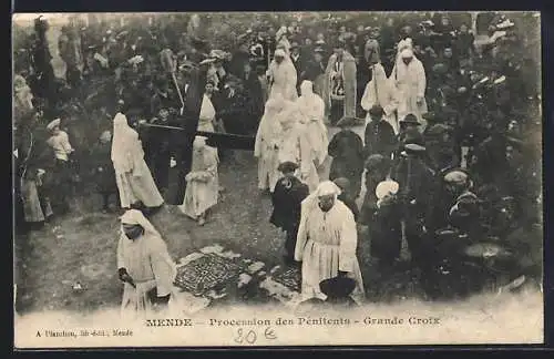 AK Mende, Procession des Pénitents avec Grande Croix