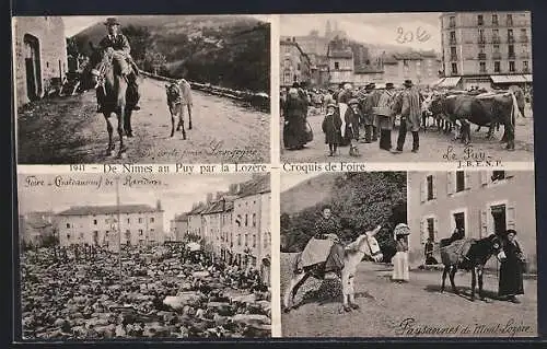 AK Châteauneuf-de-Randon, Scènes de foire et paysans au Mont Lozère