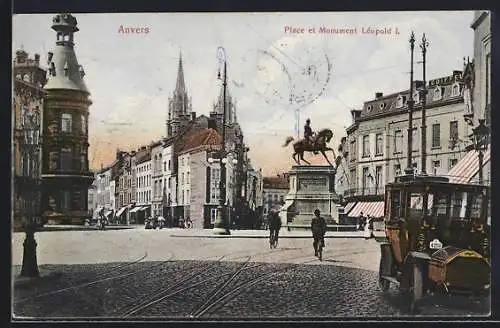 AK Anvers, Place et Monument Léopold I.