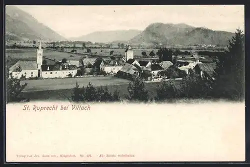 AK St. Ruprecht bei Villach, Ortsansicht mit Blick ins Land