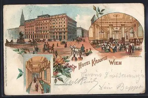 Lithographie Wien, Hotel Krantz mit Marmorsaal