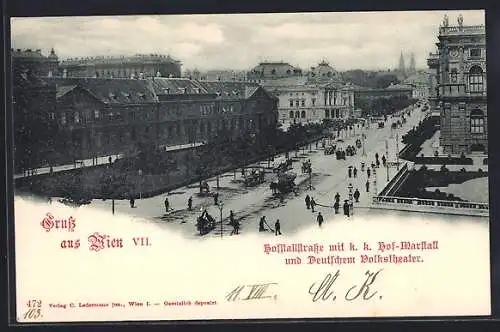 AK Wien, Hofstallstrasse mit k. k. Hof-Marstall und Deutschem Volkstheater