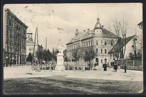 AK Villach, Hans Gasser Platz mit Denkmal