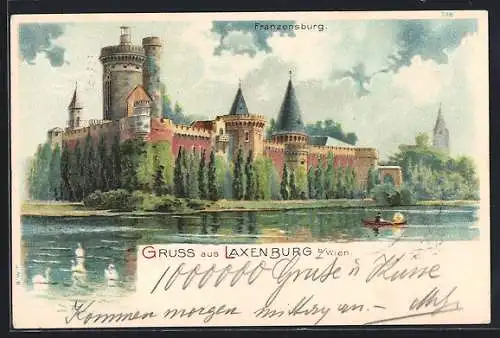 Lithographie Laxenburg, Partie an Franzenburg