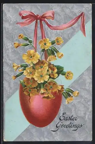 Präge-AK Osterei mit gelben Primeln, Easter Greetings