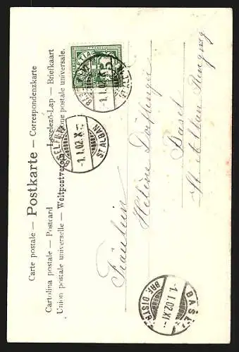 Präge-AK Jahreszahl 1902 auf silbernem Siegel, Kleeblätter