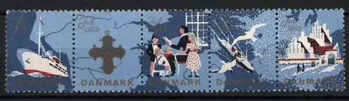 Reklamemarke Serie Dänemark, Jul 1959, Schiff und Winterlandschaft