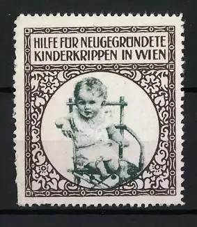 Reklamemarke Wien, Hilfe für neugegründete Kinderkrippen, Kind im Kinderstuhl