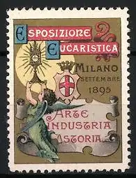 Reklamemarke Milano 1895, Esposizione Eucaristica, Engel mit Monstranz, 1895