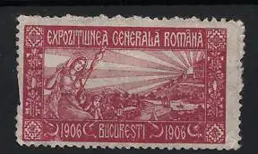 Reklamemarke Bukarest, ExpoziTunea Generala Româna 1906, Strahlende Frau mit Landschaft