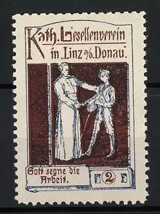 Reklamemarke Linz / Donau, Kath. Gesellenverein, segensreicher Handschlag