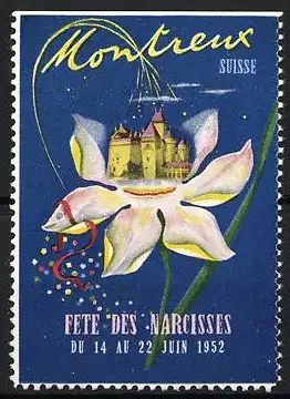 Reklamemarke Montreux, Fête des Narcisses 1952, Narzisse und Schloss