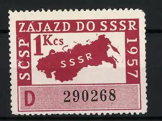 Reklamemarke SCSP, Zajazd do SSSR 1957, Landkarte der UdSSR