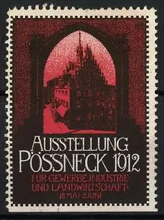 Reklamemarke Pössneck, Ausstellung 1912, Stadtsilhouette