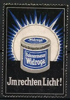 Reklamemarke Im rechten Licht!, Widroga Bohnerwachs-Dose