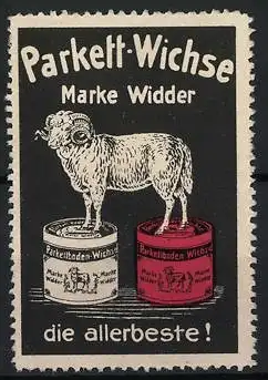 Reklamemarke Parkett-Wichse Marke Widder, Widder auf Dosen