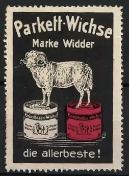 Reklamemarke Parkett-Wichse Marke Widder, Widder auf Dosen