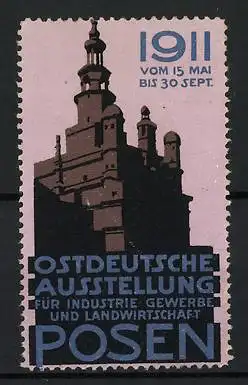 Reklamemarke Posen, Ostdeutsche Ausstellung 1911, Gebäude-Silhouette