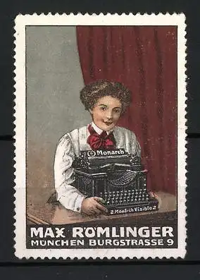 Reklamemarke München, Max Römlinger, Schreibmaschine Monarch