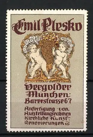 Reklamemarke München, Emil Plesko Vergolder, barocke Engel