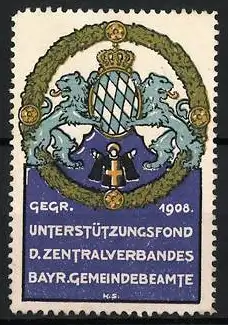 Reklamemarke Bayern, Unterstützungsfond d. Zentralverbandes Bayr. Gemeindebeamte 1908, Wappen und Löwen