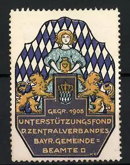 Reklamemarke Bayern, Unterstützungsfond Zentralverband Bayr. Gemeinde-Beamte 1908, bayerisches Wappen