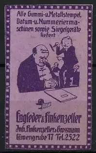 Reklamemarke Löwengrube, Engleder & Sinkenzeller, Stempel und Siegelgeräte