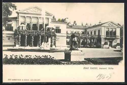 AK Bad Ischl, Kaiserliche Villa mit Fontäne