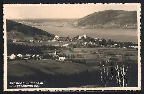 AK Abtsdorf, Attersee und Ort vom Kronberg aus gesehen