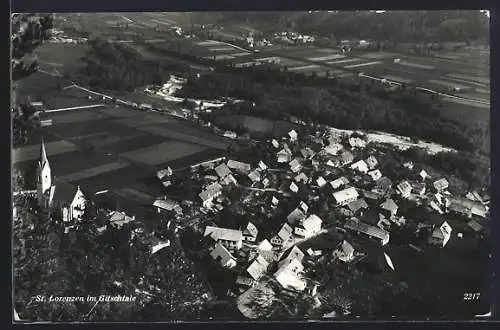 AK St. Lorenzen im Gitschtale, Ortsansicht aus der Vogelschau