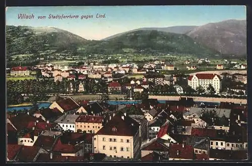 AK Villach, Blick vom Stadtpfarrturm gegen Lind