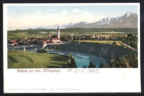 AK Villach, Panorama mit dem Mittagskogel