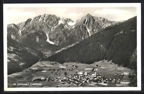 AK St. Lorenzen i. Lesachtale, Ortsansicht mit Bergpanorama