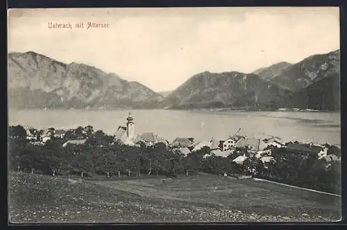 AK Unterach am Attersee, Blick über Ort und See