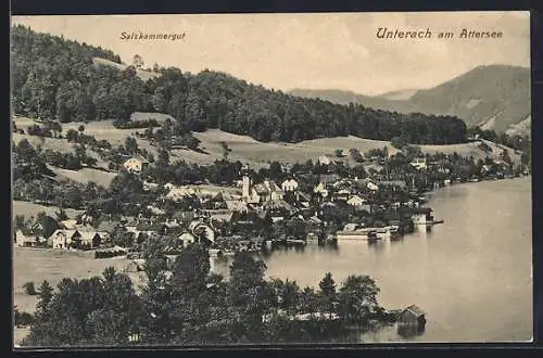 AK Unterach am Attersee, Ortsansicht aus der Vogelschau