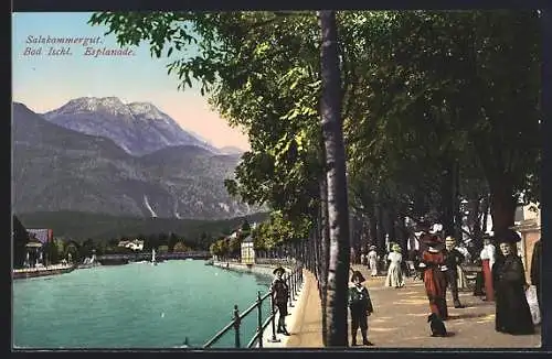 AK Bad Ischl /Salzkammergut, Esplanade mit Passanten