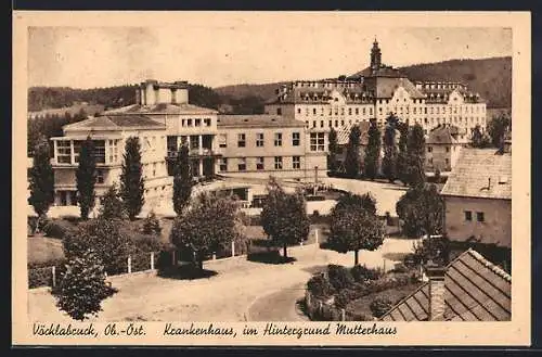 AK Vöcklabruck, Krankenhaus mit Strasse aus der Vogelschau, im Hintergrund Mutterhaus