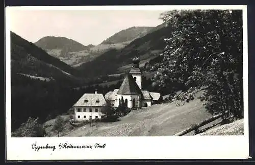 AK Oppenberg b. Rottenmann, Panorama mit Kirche