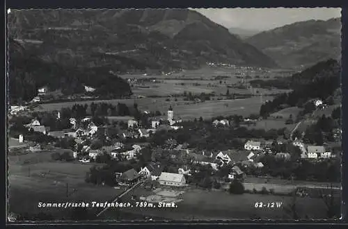 AK Teufenbach, Ortspanorama mit Kirche