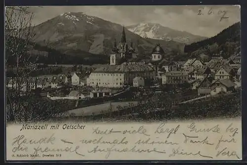 AK Mariazell, Ortsansicht mit Oetscher