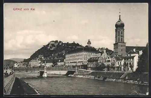 AK Graz, Teilansicht mit Fabriklager Zur Hutmaschine vom Murquai