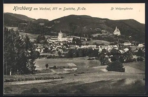 AK Kirchberg am Wechsel, Gesamtansicht mit Bergpanorama aus der Vogelschau